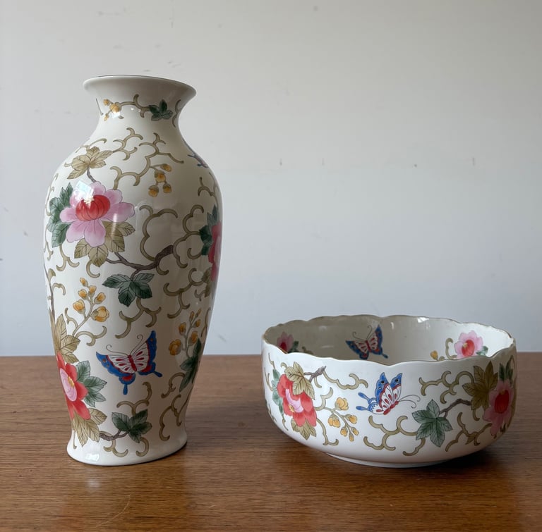 image for Vintage, Japanese, Pottery Vase & Fruit bowl