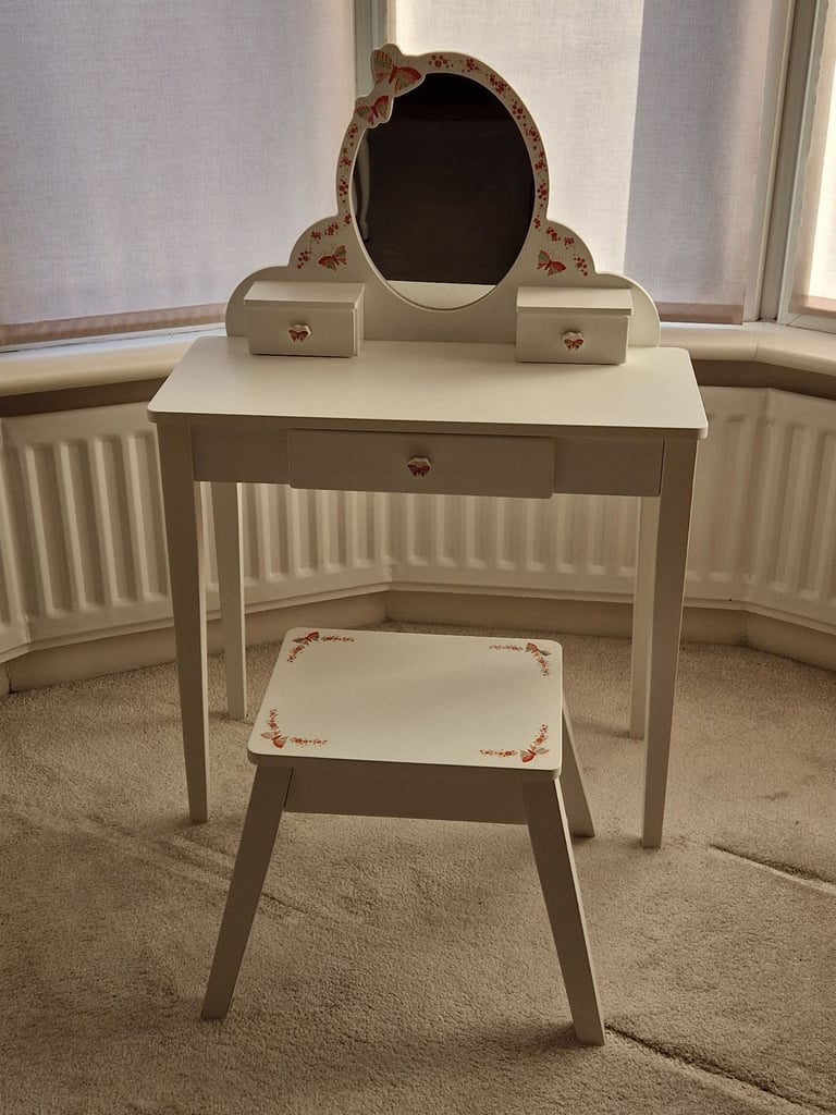 image for Children's white dressing table and stool