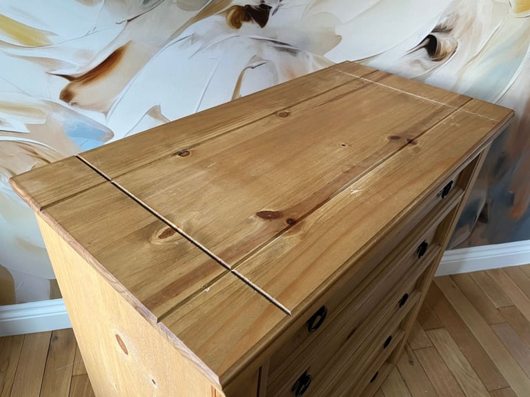 Two Corona 5 Drawer Chest Rustic Distressed Waxed Pine Storage Bedroom Furniture