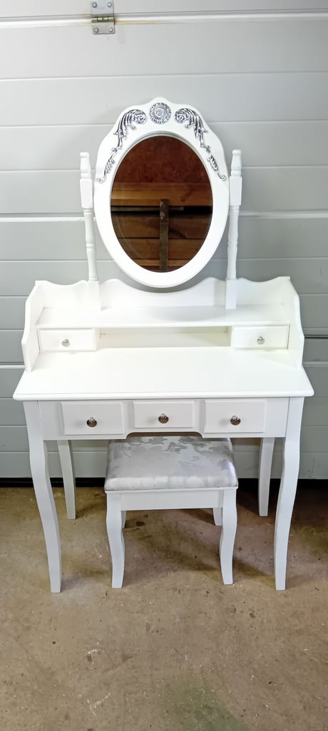 image for White Dresser with Mirror and Stool