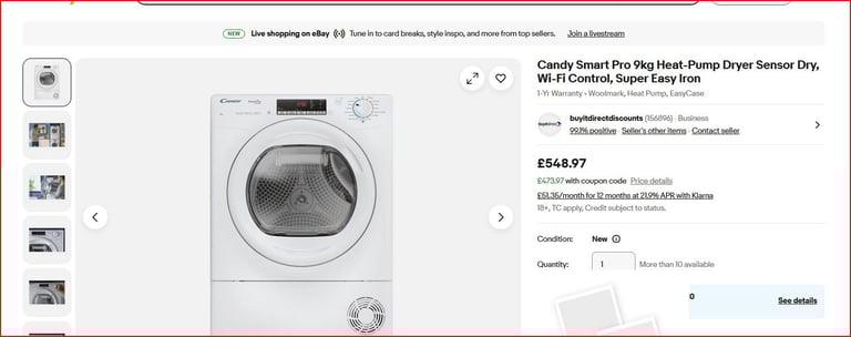 Candy Smart Pro 9kg, Heat Pump Tumble Dryer. Super Efficient.