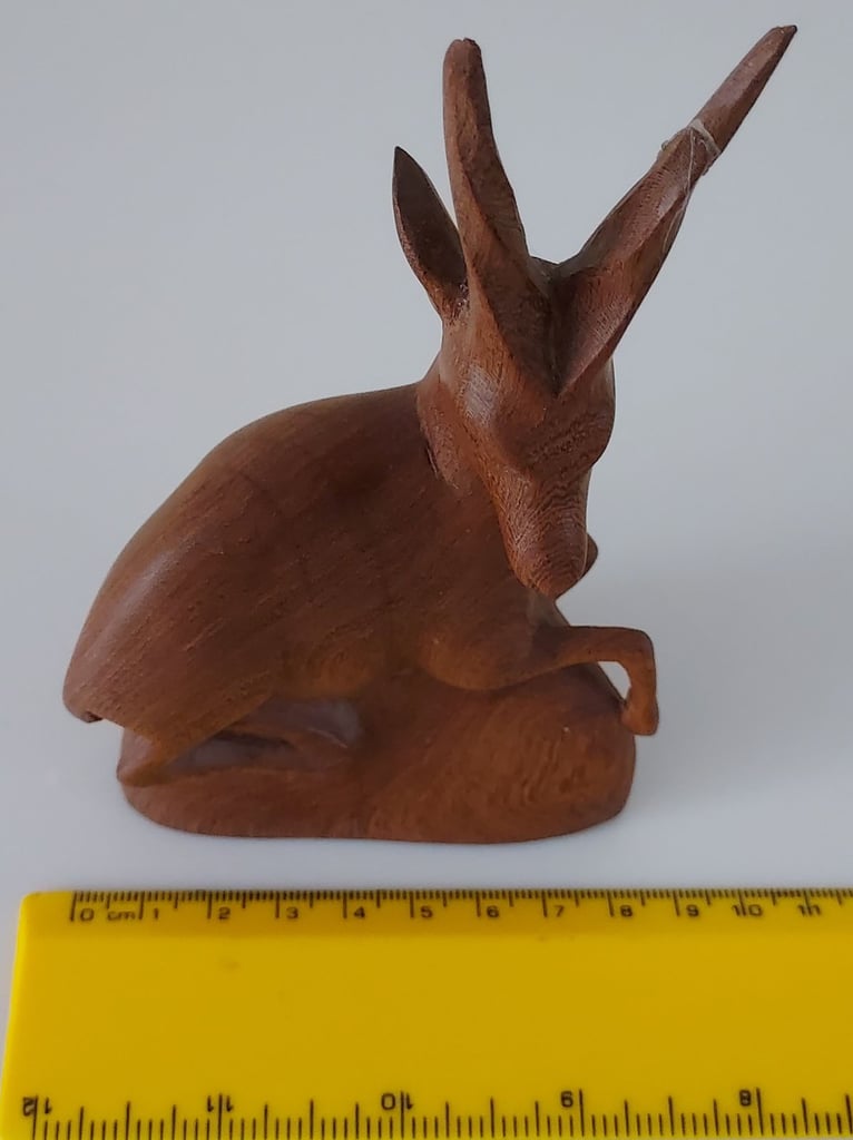 Vintage Carved Wooden Ornamental Sitting Deer 14 cm Tall