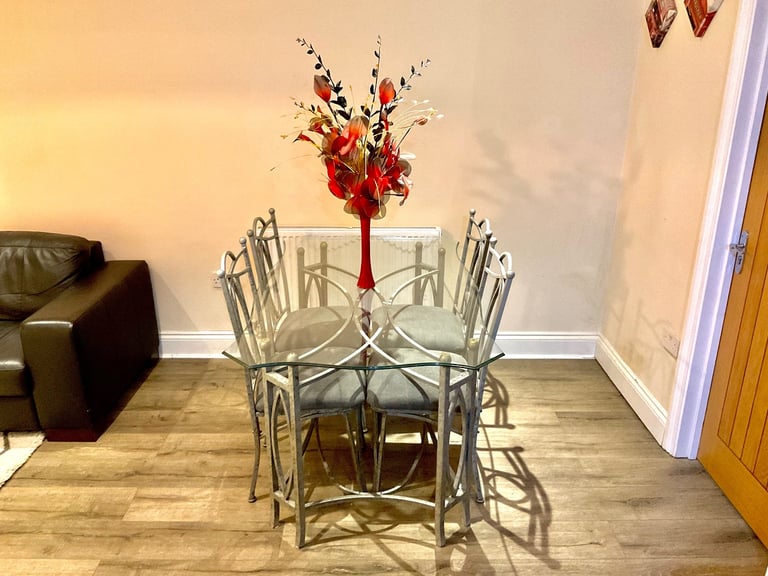 image for Glass dining table 4 chairs 