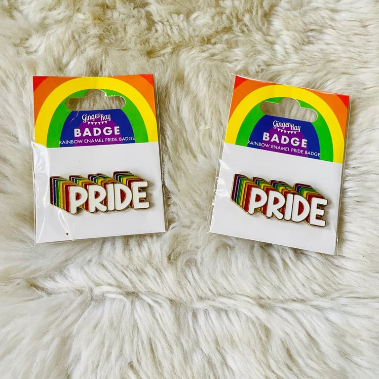image for Set of 2 Pride Rainbow Large Ginger Ray LGBTQ+ Metal Enamel Pin Badge New & Sealed