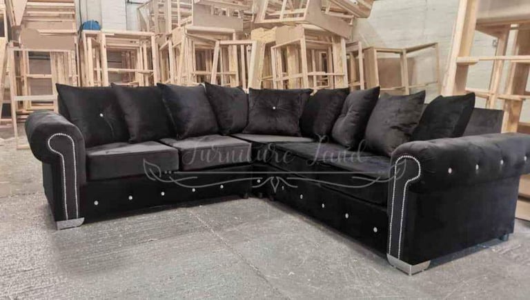 Brand New Chesterfield Merilyn Plush Velvet Fabric L Shape Corner And 3 & 2 Seater Sofa Set