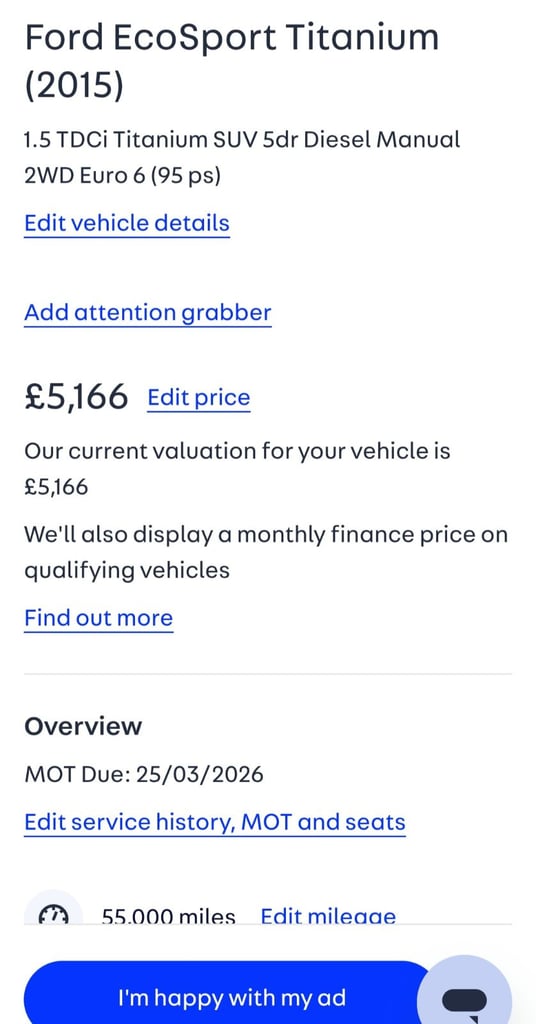 Ford ECOSPORT Titanium 1.5tdci Hpi Clear SUV Fsh
