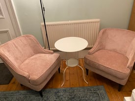 Dusty pink chenille fabric chairs