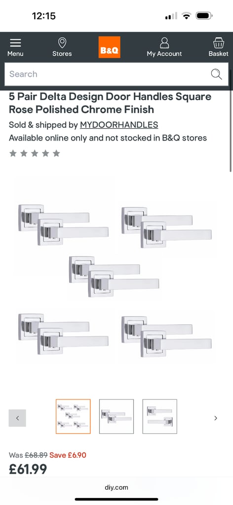 5 door handles, one with lock