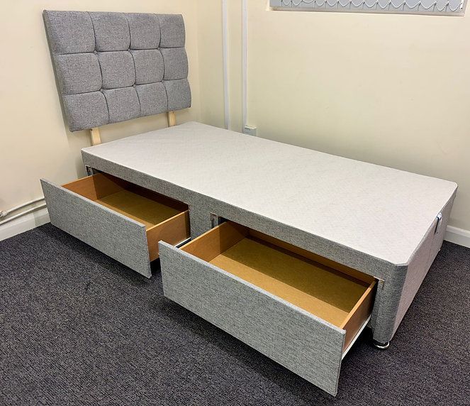 Single 3ft Divan Fabric Bed With Mattress and Storage Drawers 