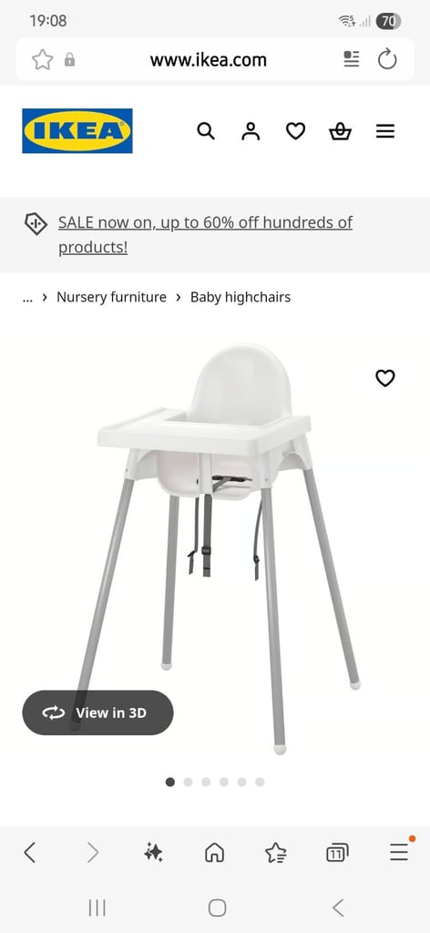 image for Ikea high chair with straps and tray