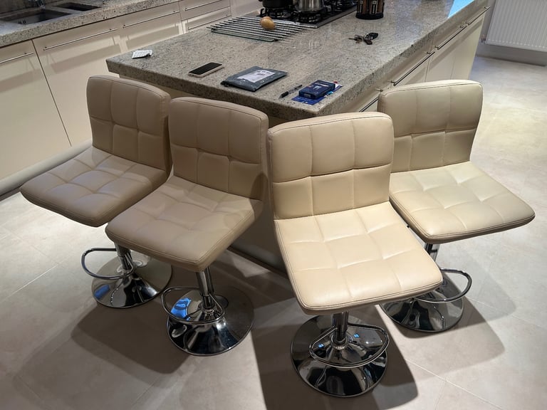 image for 4 Bar Stools - Cream Faux Leather.