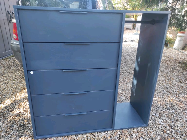 Ikea Nordmel blue chest of drawers with hanging rail unit.