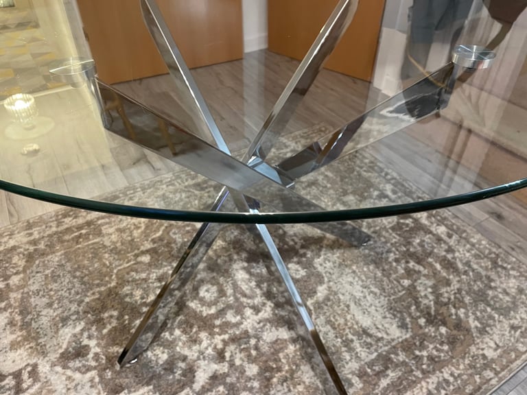 image for Novara Chrome Metal And Glass 100cm  Round Dining Table
