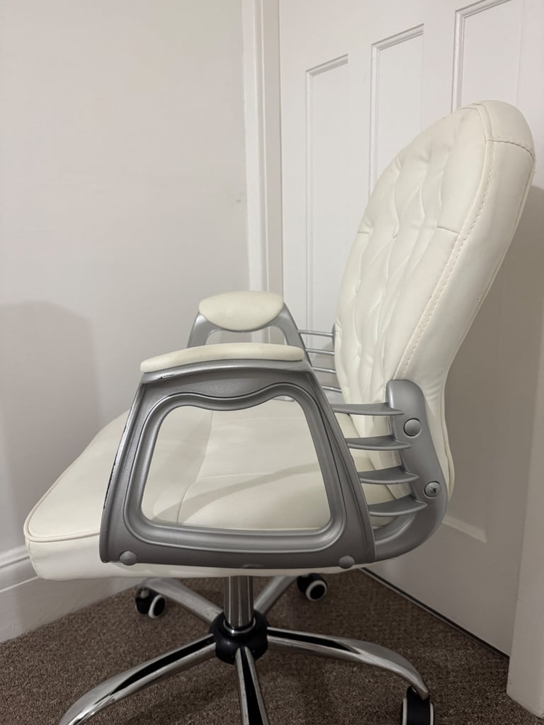 Faux White Leather Ergonomic Office Desk Chair with Wheels by Living & Home