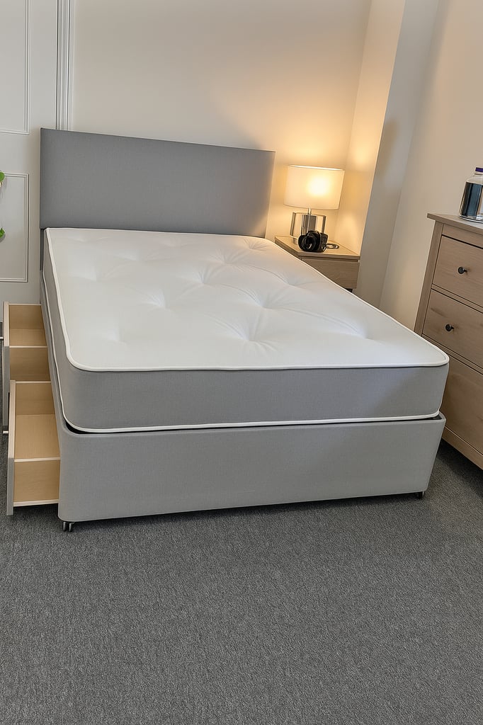Divan bed affordable deal with storage and mattress, all sizes available fast UK delivery