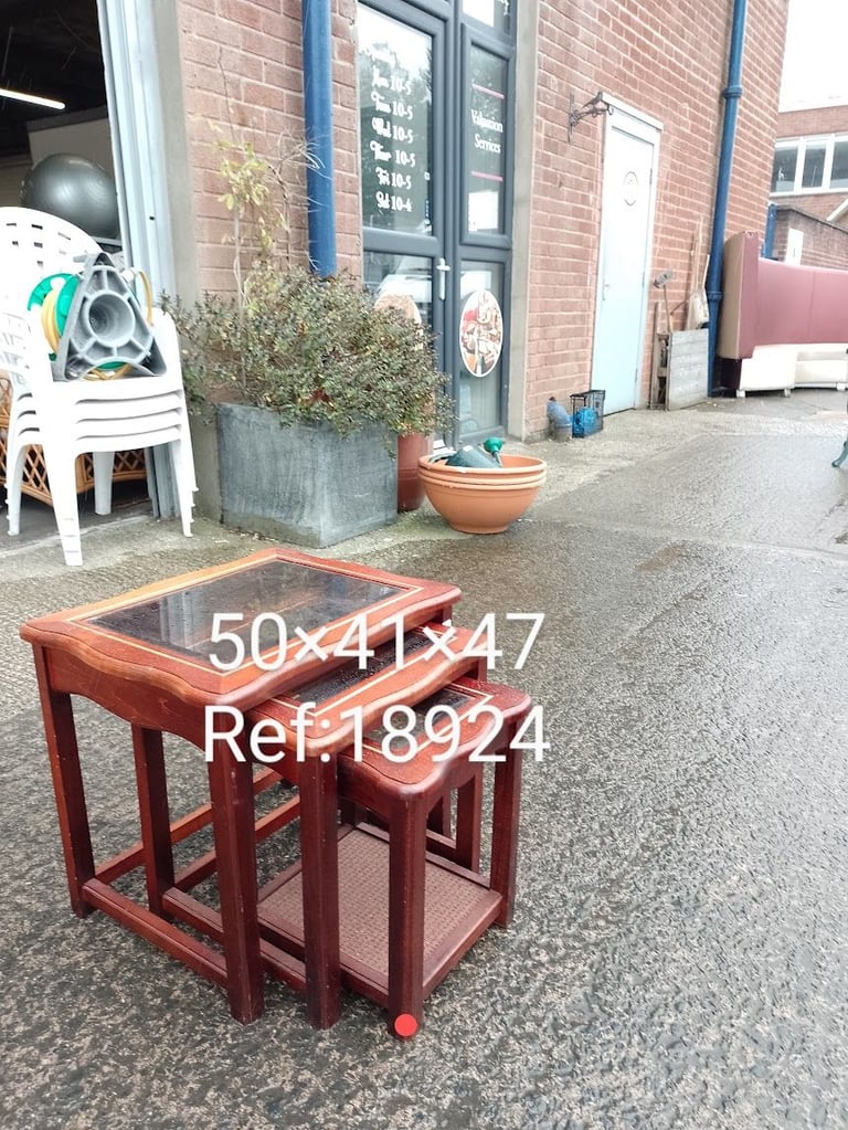 image for Mahogany and glass nest of 3 tables, Ref:18924 £25.00