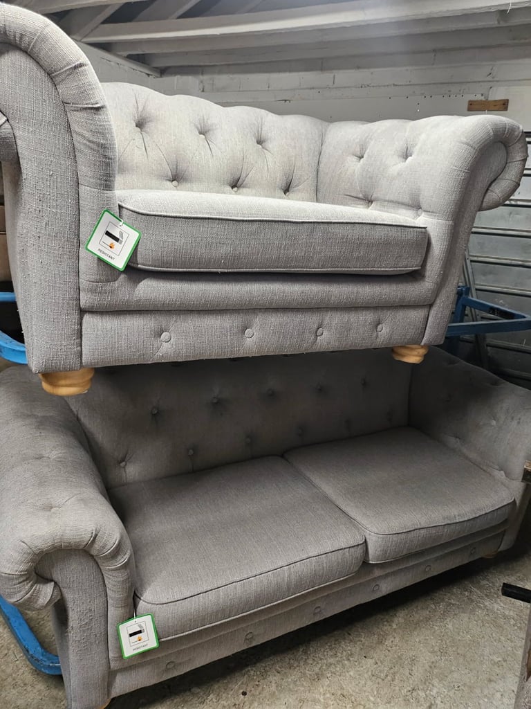 image for Exdisplay next grey chesterfield sofa cuddles chair 