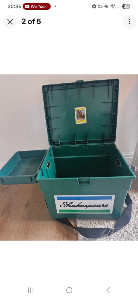 image for Shakespeare Fishing Seat Box with  Bait Side Tray Green Arm Strap