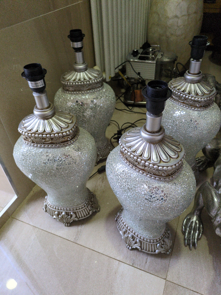 4 Stunning Crushed Mirrored Table Lamps - Large 