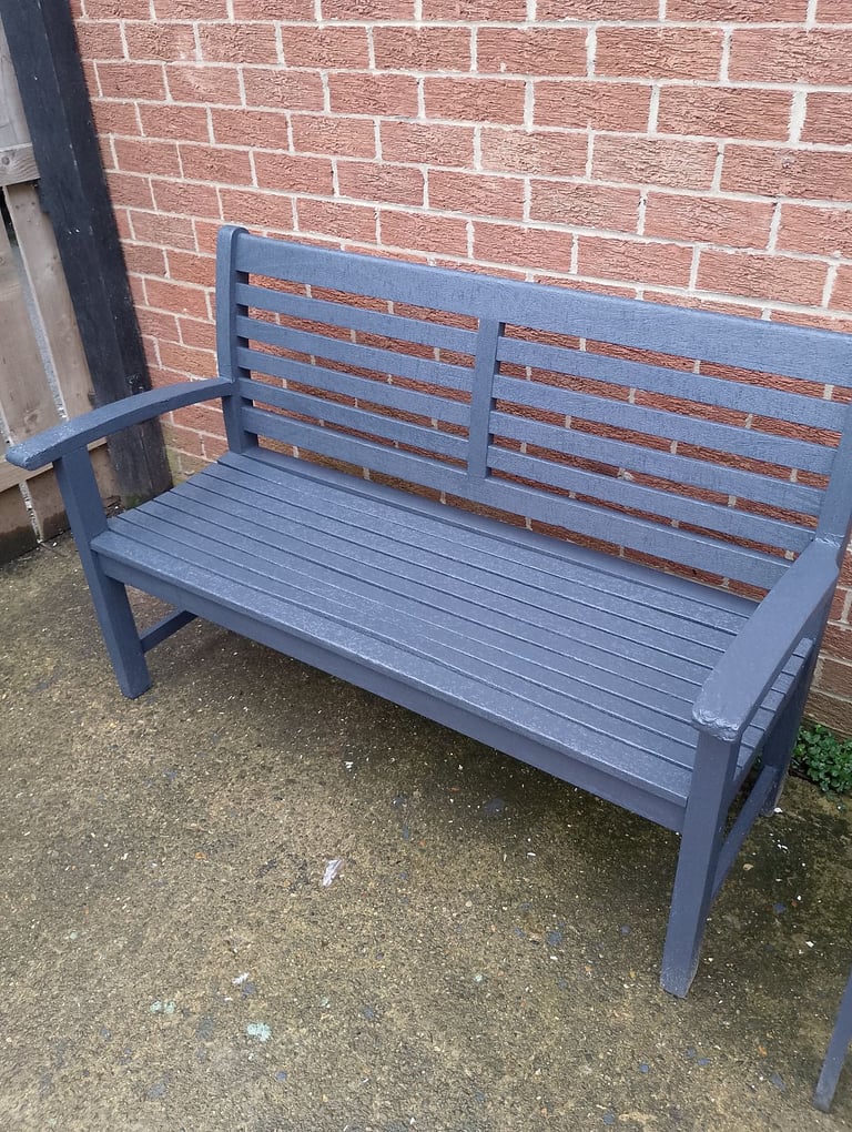 Fully refurbished very heavy teak garden bench 