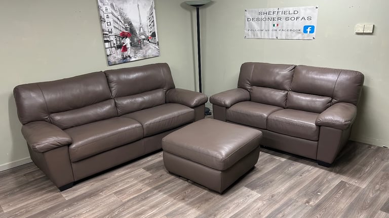 Italian leather sofas 3&2 & foot stool (delivery available)