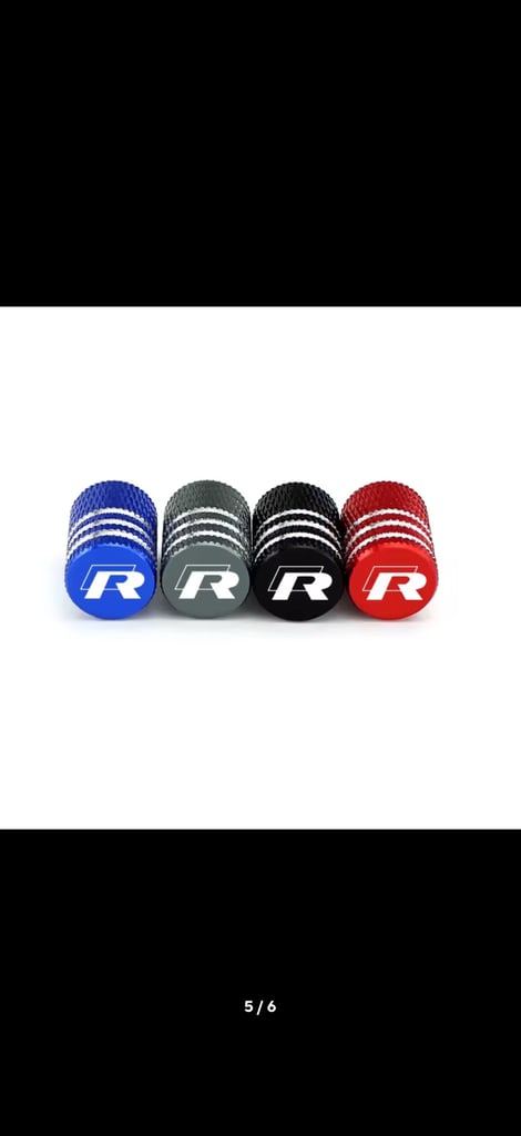 VW R Style Red Valve Dust Caps Alloy Wheel X4 Set
