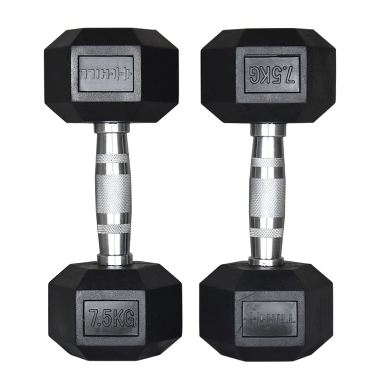 Hill Icon Rubber Hex Dumbbell Set 2.5kg - 20kg - Weights Gym