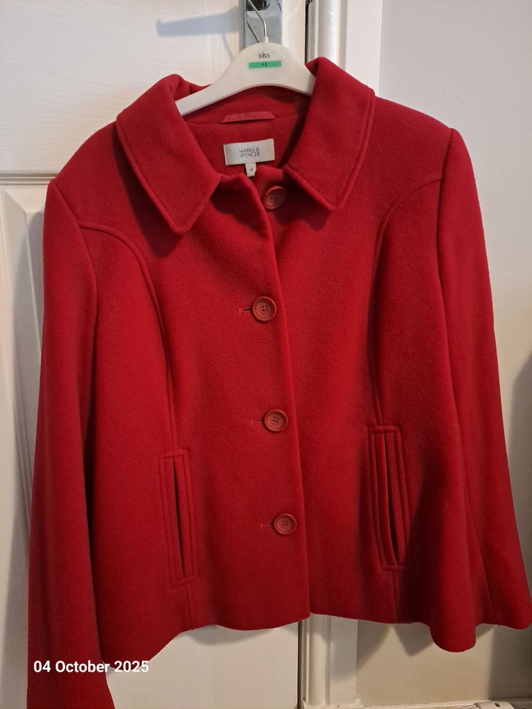 Marks and spencer red wool mix. 5% cashmere short jacket,  size 14