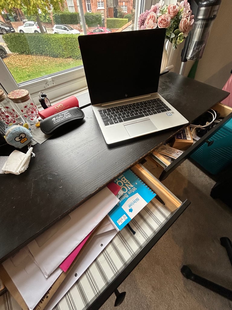 image for Modern Black Computer Desk with 2 Drawers – Sturdy & Stylish Workspace