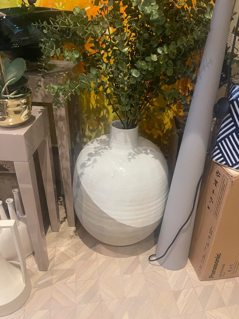 Massive Oversized Decorative Grey & White Wave Ceramic Vase 