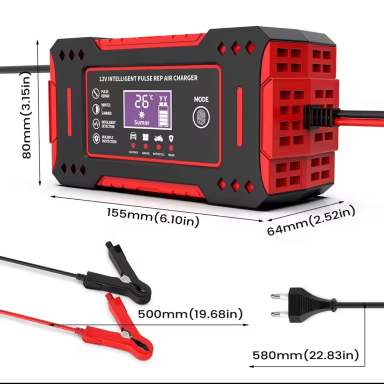 6A 12V Intelligent Car Battery Charger Car and Motorcycle Battery Charging Unit Lead-Acid Battery Re