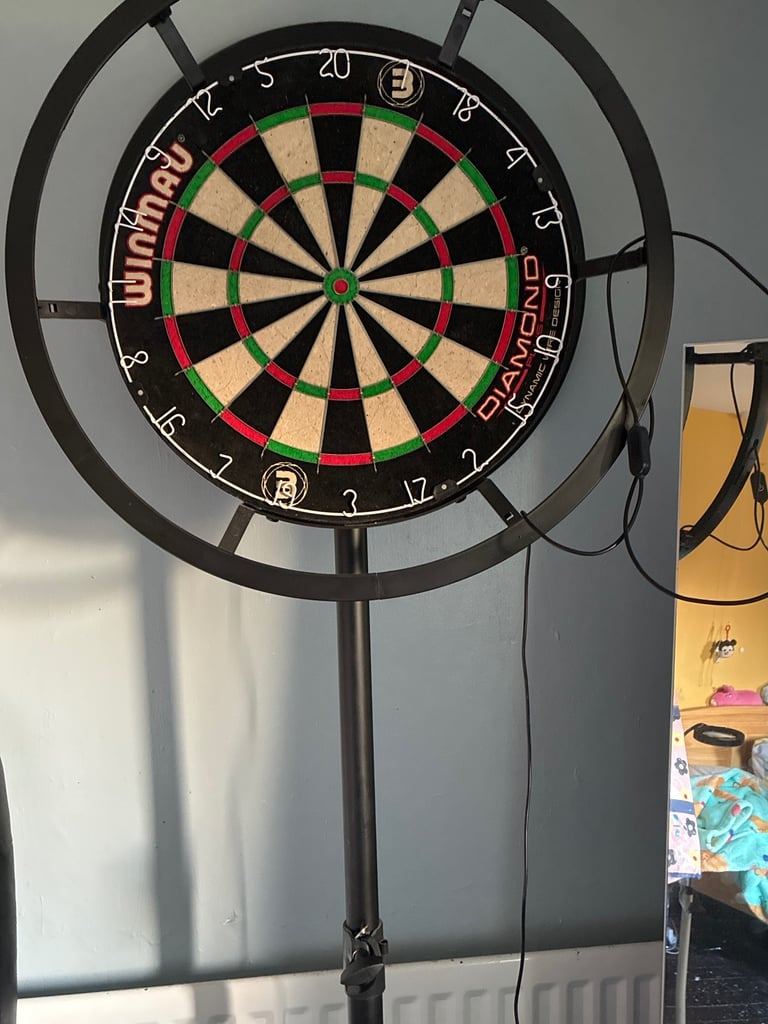 Dart board stand with board and surround light 