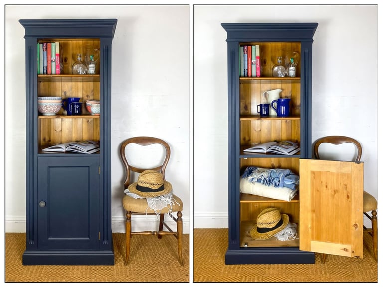 5.5ft Reclaimed solid pine kitchen dresser larder pantry linen cupboard tall slim with deep shelves