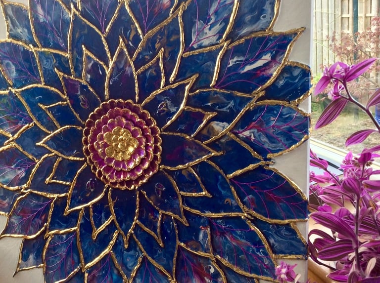 Large original acrylic painting,  abstract textured floral artwork 