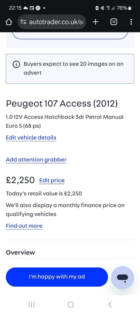 2012/62 PEUGEOT 107 - 998cc - 66k - MOT TO 30th Jan 2026