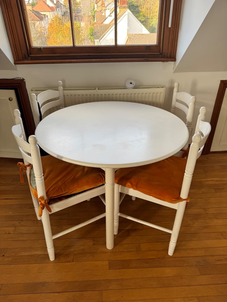 image for White wooden shabby chic table & chairs