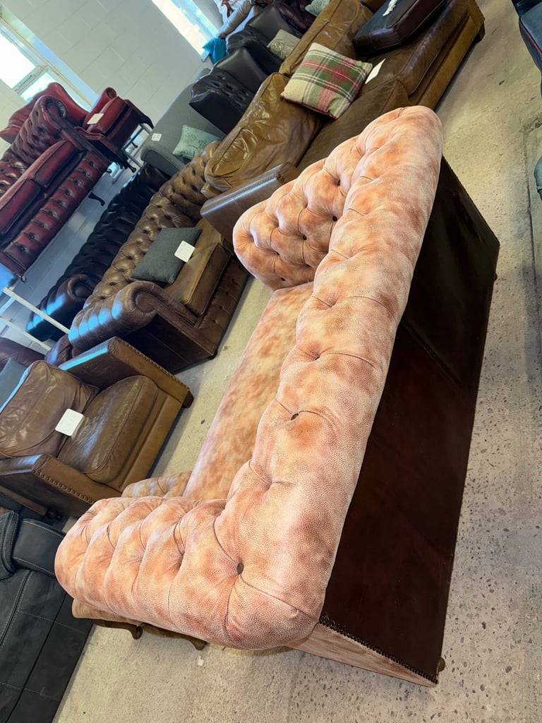 Chesterfield brown leather unique two seater sofa with footstool