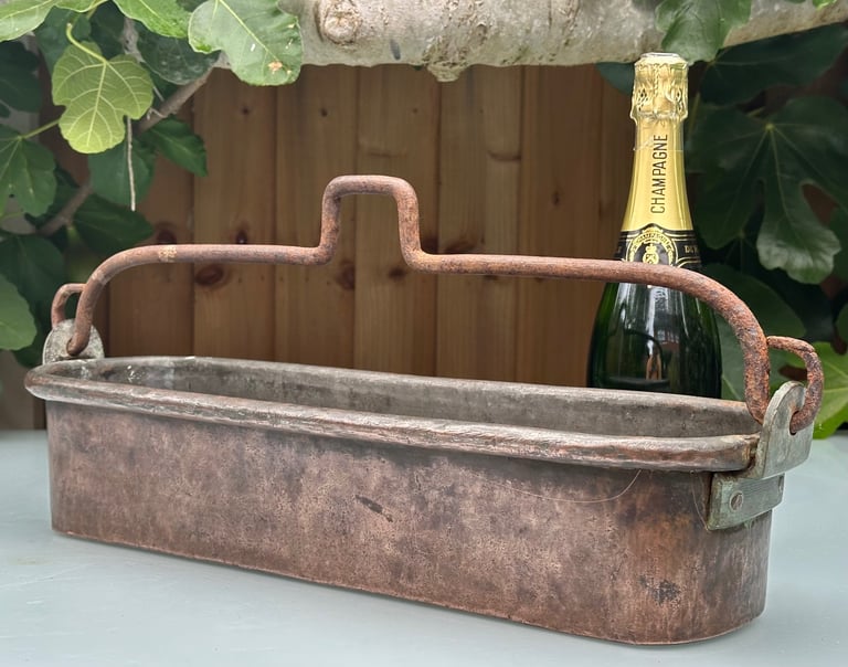 ANTIQUE FRENCH COPPER FISH KETTLE, PAN, JARDINIERE, PLANTER, 58cm long 4kg - 1900s - WILL POST!