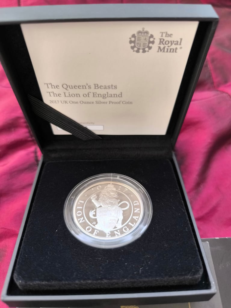 image for 2017 Silver Proof Lion of England 2 pound (1 Oz) coin, COA, boxed. 
