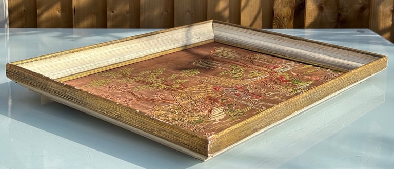 ANTIQUE FRAMED CHINESE SILK EMBROIDERY TAPESTRY PICTURE, 78x45cm - 1900s - WILL POST!