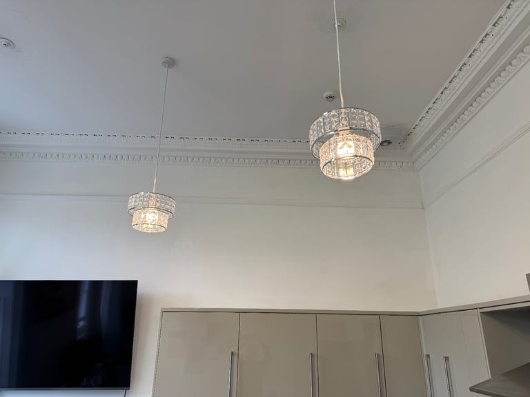 2 Modern Crystal-Effect Drum Ceiling Lampshades