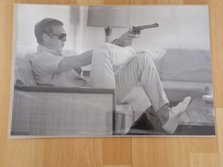 New. Retro Wall Art : Actor STEVE MQUEEN Iconic Black & White Poster. Factory Sealed. 