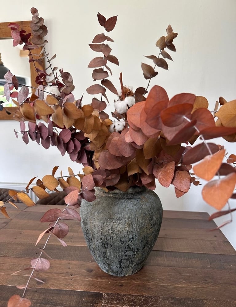 image for Stone heavy vase with natural dried flowers arrangement