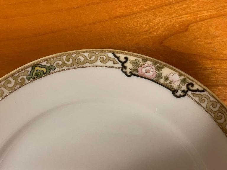 Dessert Plate(or Side)Antique, Hand Painted Nippon Moriage ware, gold beaded, Pink roses