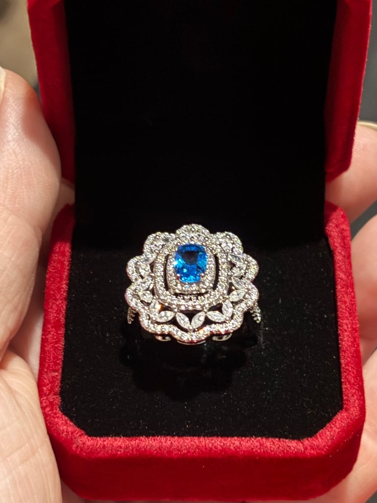 Sterling Silver Blue & Clear Zircon Ring 