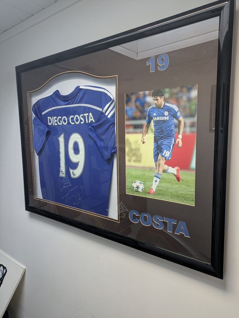 Framed and hand signed Diego Costa Chelsea top