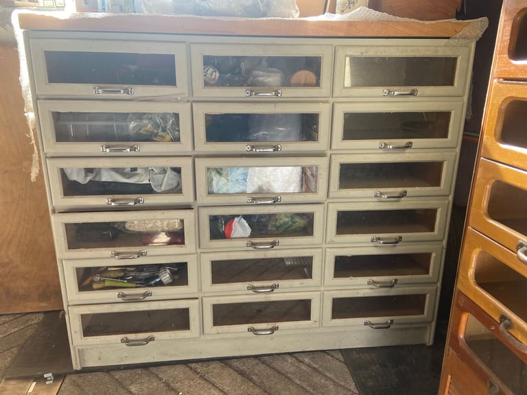 Mid Century Haberdashery glass drawer unit