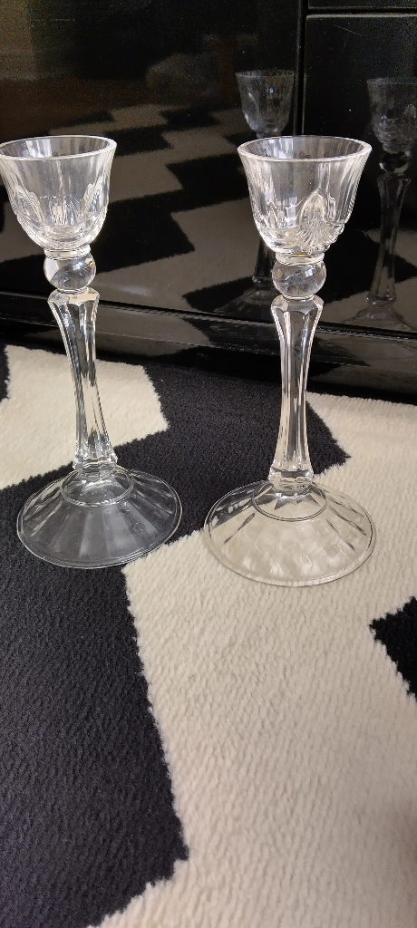 image for 9 inch crystal candle stick pair