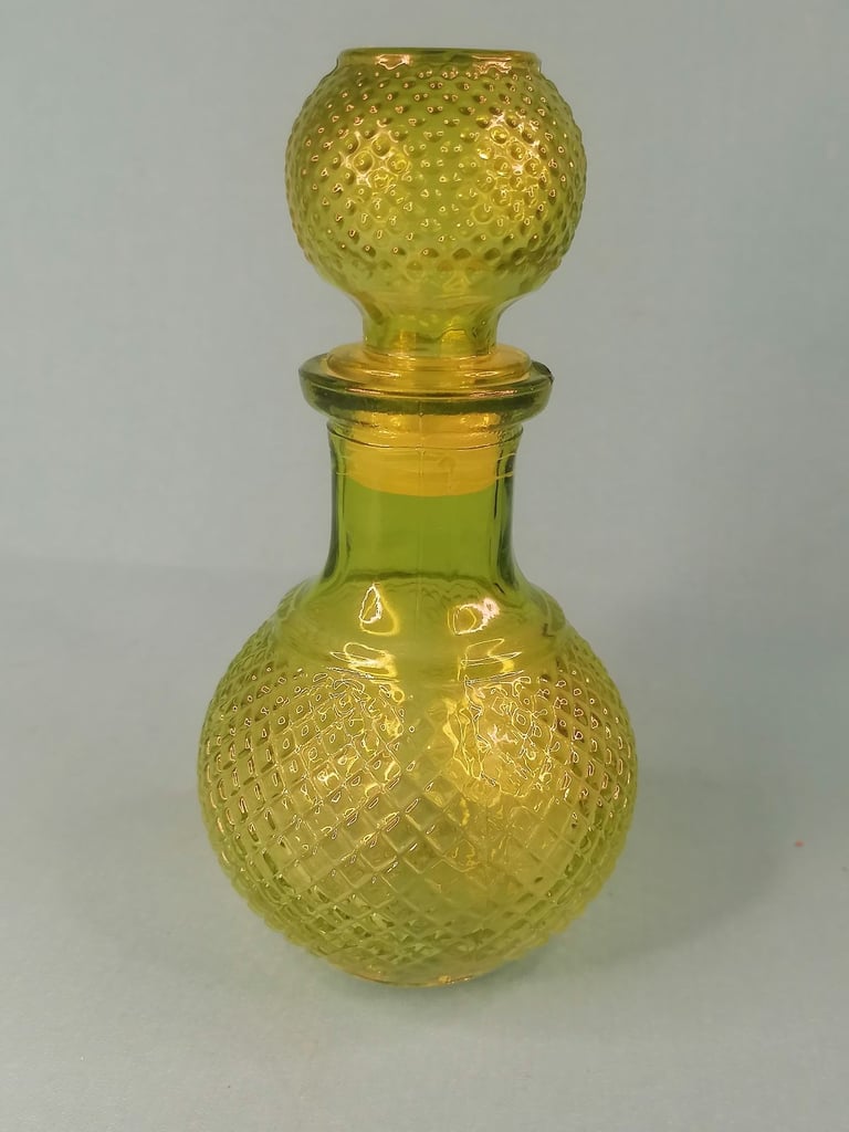 image for Vintage Green Glass Genie Bottle, Decanter – Ball Stopper. (bit chip,you can see photo. As seen.