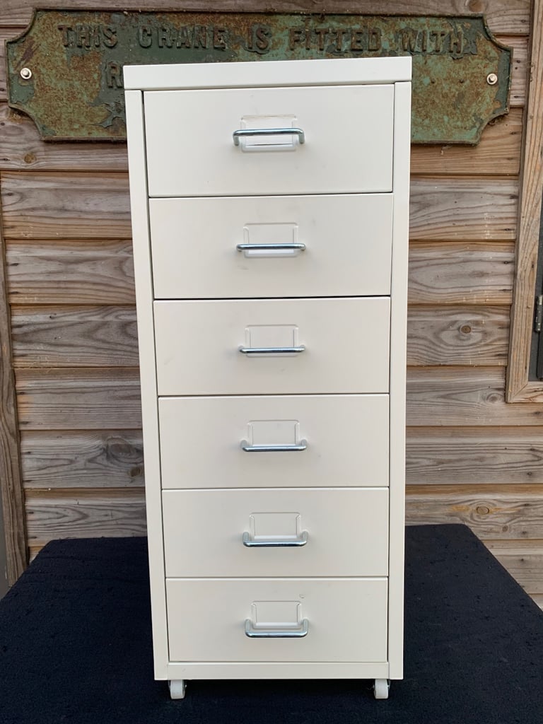 image for Metal home office steel filing cabinet bank of 6 drawers on casters.